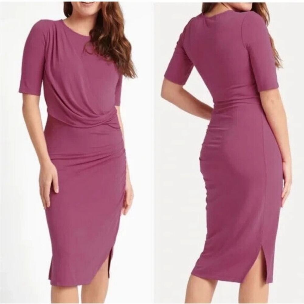 Betabrand Drape Jersey Stretch Midi Pink Dress L Large